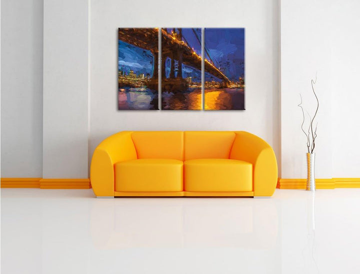 Pixxprint Manhatten Brücke New York Kunst als Leinwandbild/Grösse: 3 Teilig (120x80 cm) cm/Wandbild/