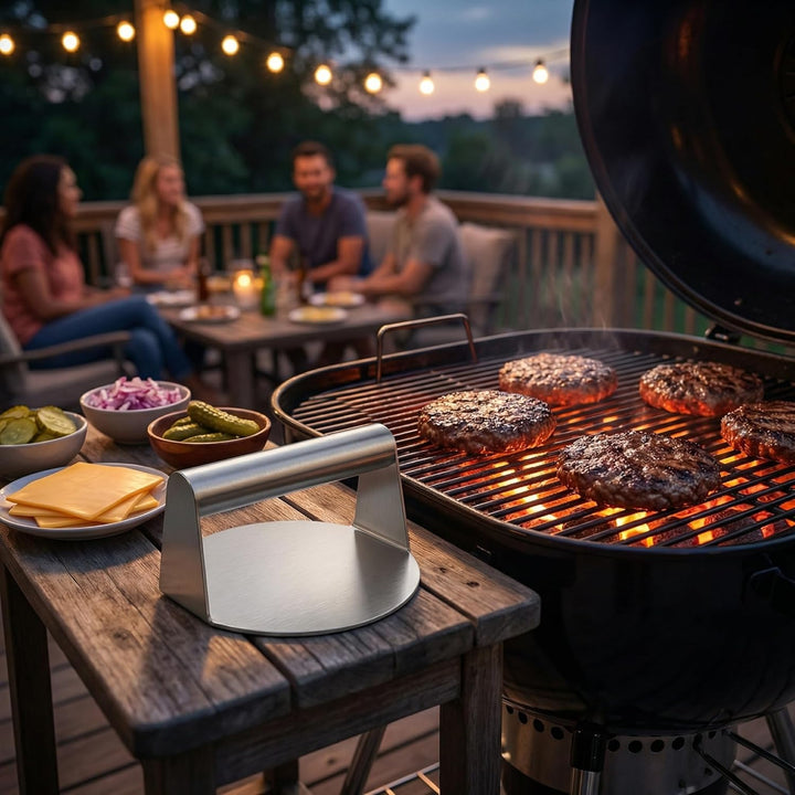 Arendo - Burger Set XXL - 1 x Grillspachtel - 1 x Pfannenwender - 1 x Burgerpresse - 2 x Schmelzkupp