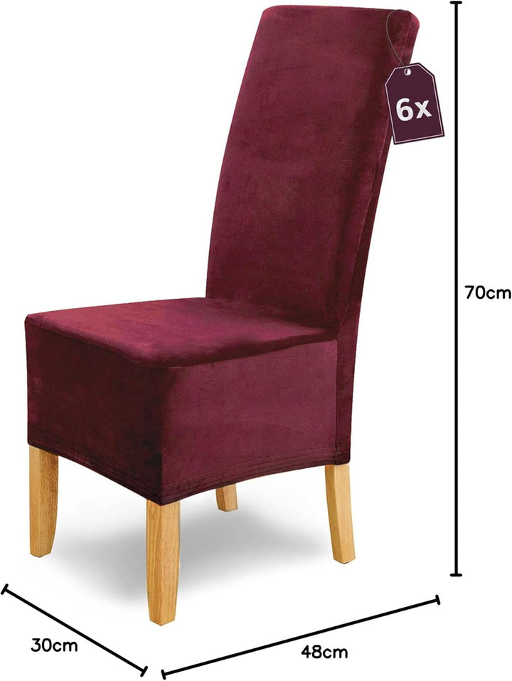SCHEFFLER-Home Stretch Stuhlhussen Samt Puma Velvet/Velours Stuhlhussen Bordeaux 6er Set/Stuhlabdeck