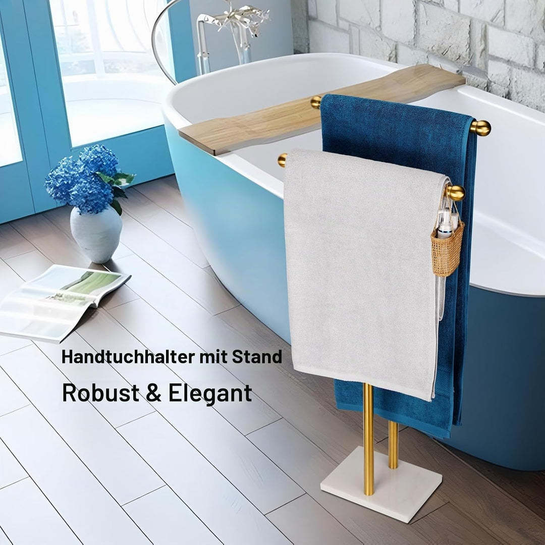 Stehender Handtuchhalter, Doppel-T-Form, hoher Badetuch-Lakenhalter mit Marmor-Design Basis für Bade