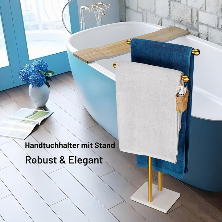 Stehender Handtuchhalter, Doppel-T-Form, hoher Badetuch-Lakenhalter mit Marmor-Design Basis für Bade