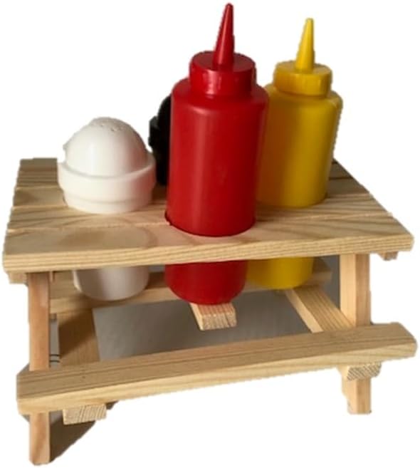 Menage Set Picknicktisch mit Schirm Salzstreuer Pfefferstreuer Senf & Ketchup Ständer Grillzubehör m