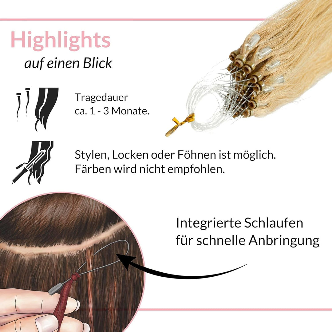 hair2heart Microring Extensions Echthaar glatt - 25 Strähnen 1g 50cm 9/31 lichtblond gold-asch 50cm