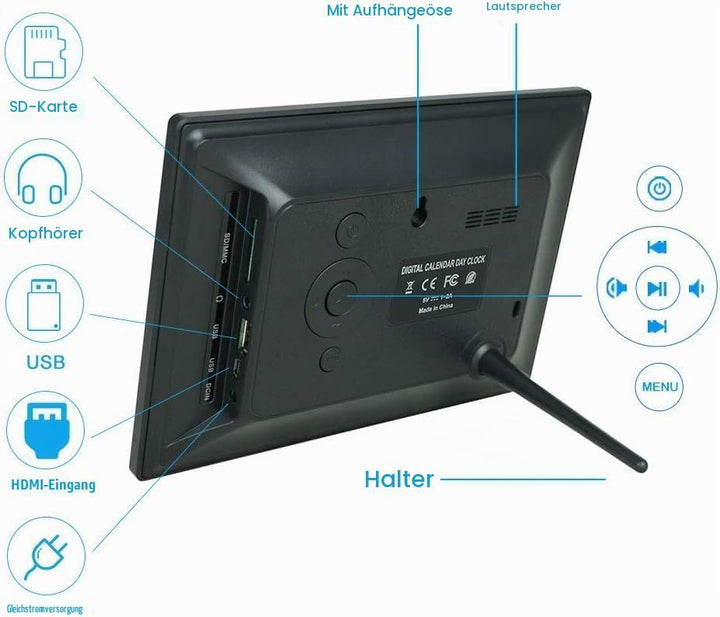 8 Zoll Wecker Digital mit Automatische Helligkeitsanpassung, Leiser LCD-Display-Wecker mit Luftfeuch