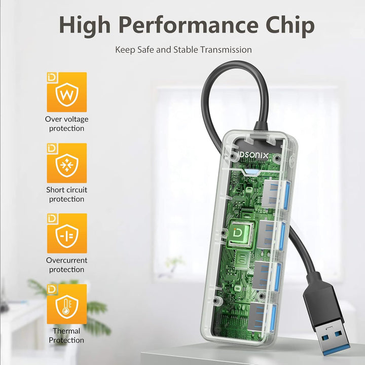 iDsonix USB Hub 3.0 mit verlängertem 180cm Kabel, USB Splitter 3.2 Gen 1 USB Verteiler, 5Gbps USB Er