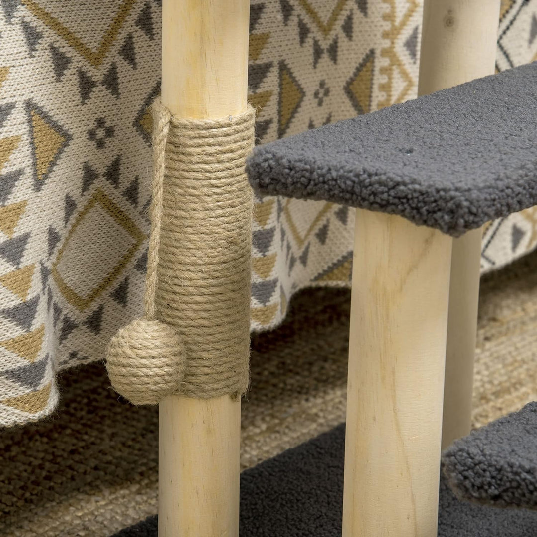 PawHut Katzentreppe 3-stufige Tiertreppe, 48 cm Haustiertreppe mit Sisalsäule, Hundetreppe mit Spiel