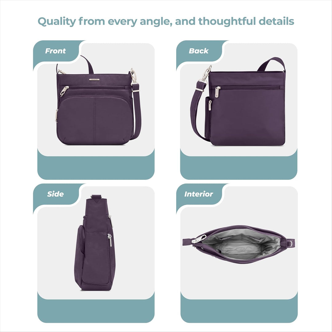 Travelon Klassische N/S-Umhängetasche mit Diebstahlschutz Einheitsgrösse Violett, Einheitsgrösse Vio