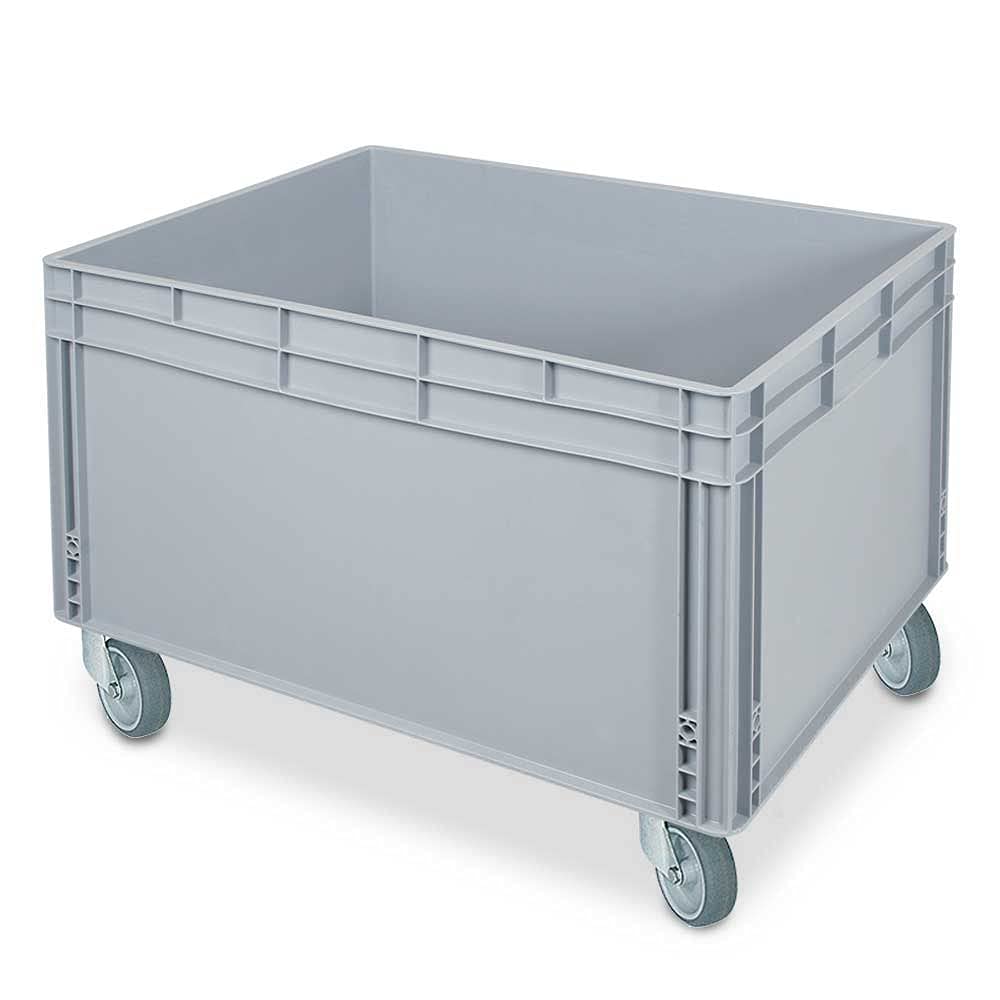 Stapelbehälter mit 2 Griffleisten und 4 Rollen, LxBxH 800 x 600 x 545 mm, grau