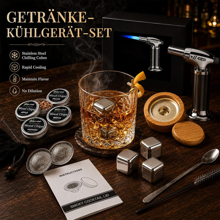 Whisky-Räucherset mit Fackel, Cocktail Räucher-Set mit 8 Holzsorten & Zubehör Drink Räucher-Kit für
