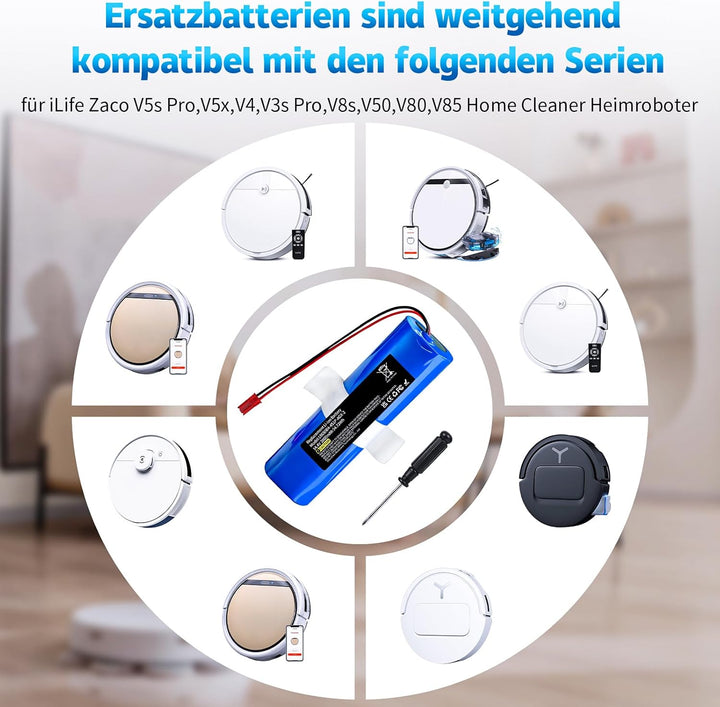 3800mAh Li-ion Akku, Ersatzakku für iLife Zaco V5s Pro,V5x,V4,V3s Pro,V8s,V50,V80,V85 Home Cleaner H