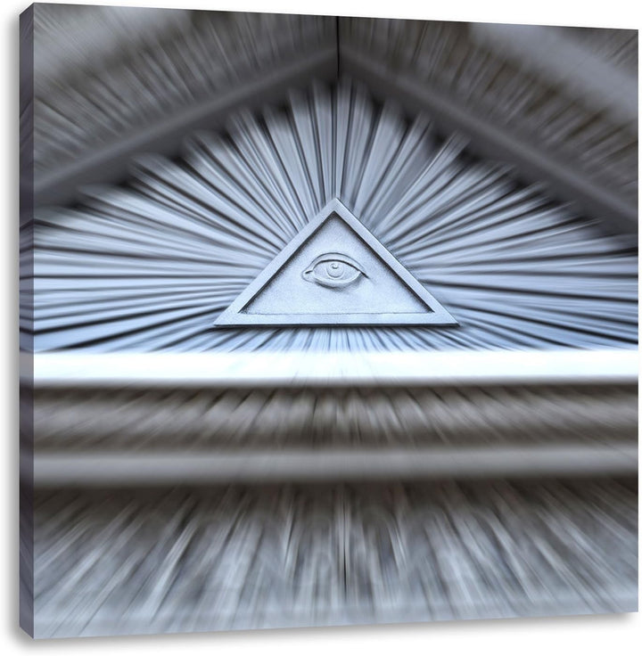 Pixxprint Abstraktes Dach mit Illuminati Auge, Format: 70x70 auf Leinwand, 70x70