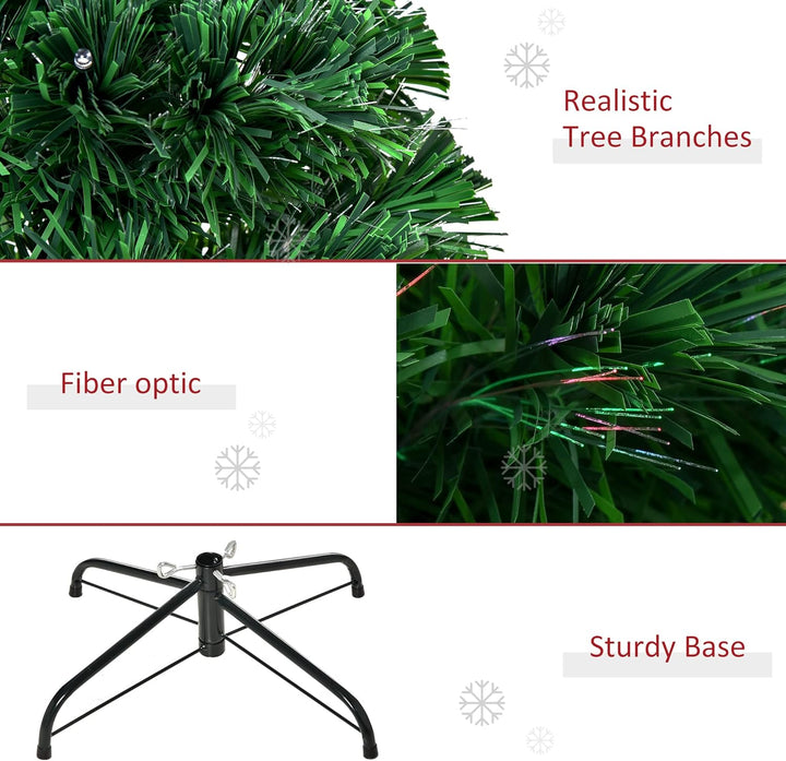 HOMCOM Künstlicher Weihnachtsbaum 150 cm mit Glasfaser künstlich Tannenbaum mit LED Beleuchtung, 180