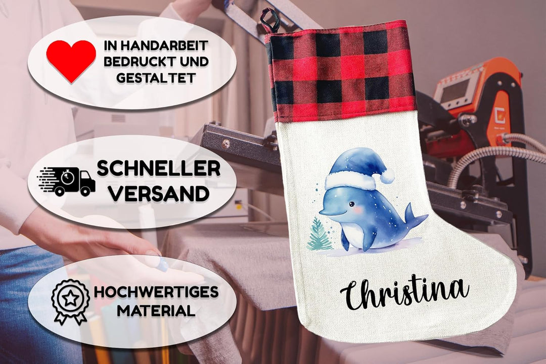Personalisierte Weihnachtssocken mit Tieren - 40cm x 30cm - Weihnachtsstrumpf zum Nikolaus oder Weih