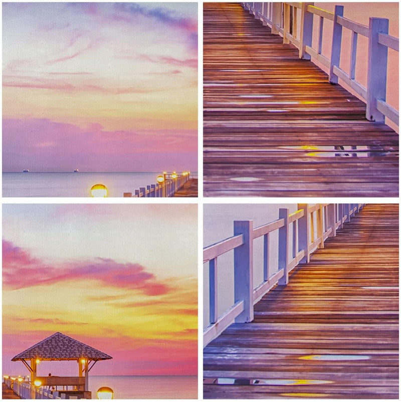 Wandbilder Dekoration Wohnzimmer Sonnenuntergang Wasser Brücke Horizont Bilder auf Leinwand 120x50cm