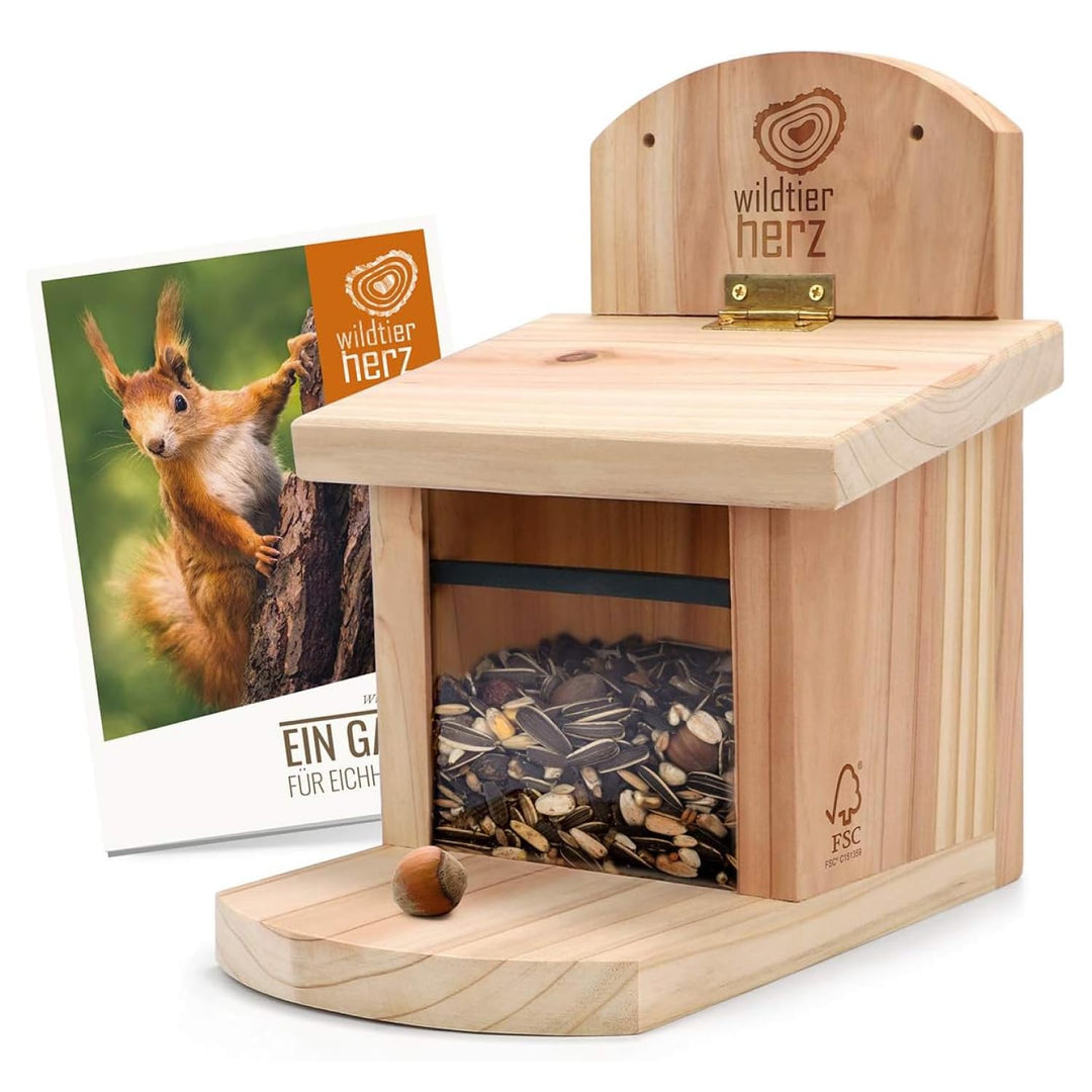 wildtier herz I Eichhörnchen Futterhaus wetterfest I aus verschraubtem Massiv-Holz Futterstelle I Fu