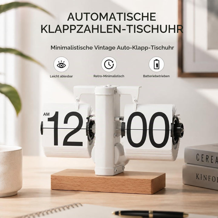 Flip Schreibtischuhr, Klappuhr Auto Flip Tischuhr Klappzahluhr, Batteriebetriebene Retro Flipuhr Gro