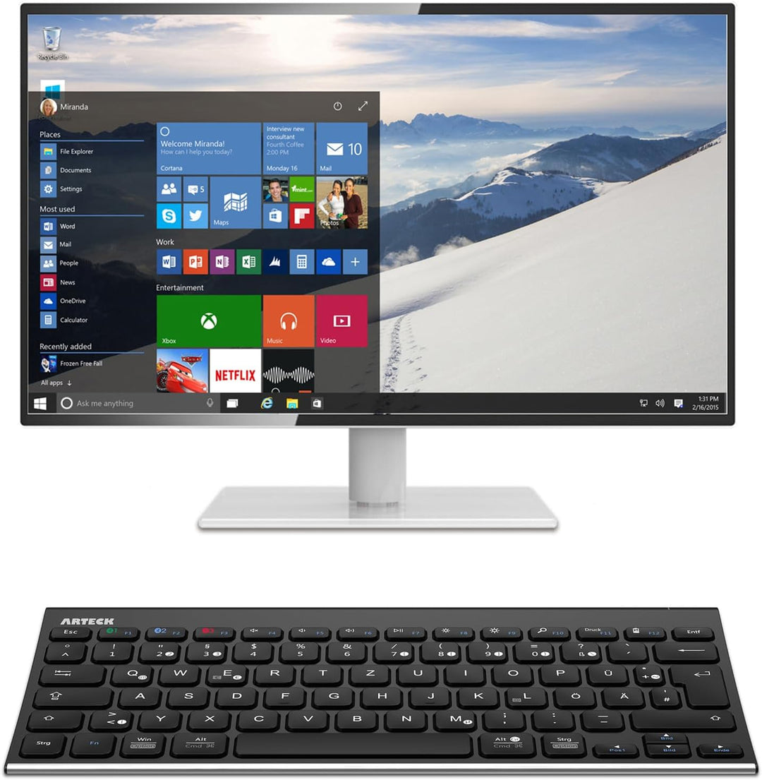 Arteck Bluethooth Tastatur, QWERTZ Deutsche Wireless Tastatur mit Rostfreier Stahl Kabellose Tastatu