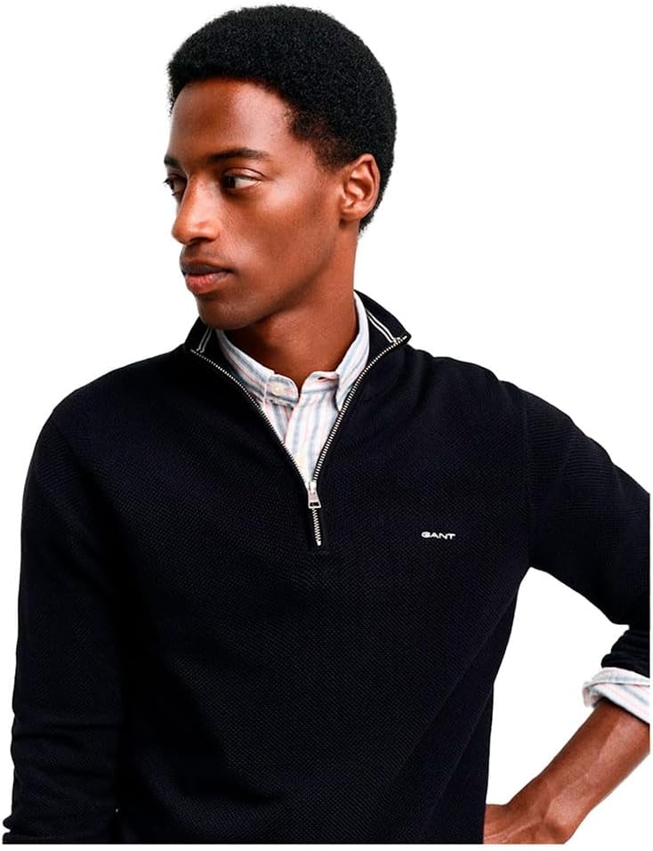 GANT Herren Cotton Pique Halfzip Pullover, Schwarz