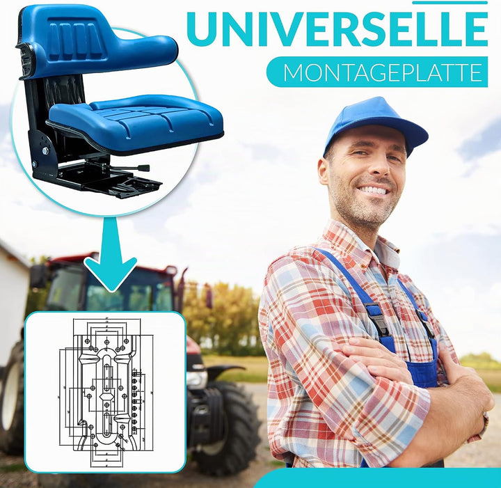 Schleppersitz Traktorsitz Universalsitz Trecker Sitz Oldtimer gefedert KS 44/2V PVC Blau kompatibel