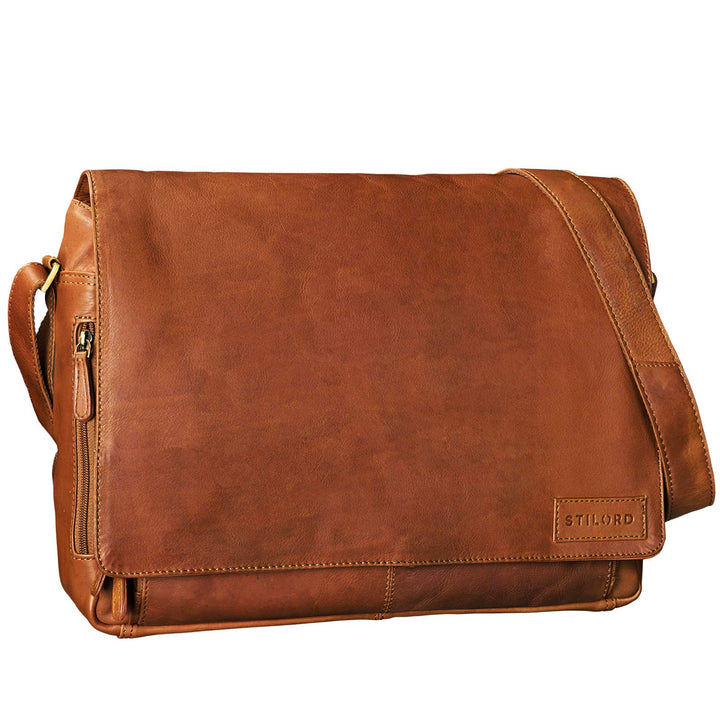STILORD 'Rick' Schultertasche Leder für 15,6 Zoll Laptop Umhängetasche Aktentasche Bürotasche Unitas
