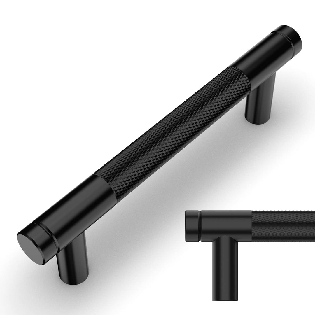Amerdeco 10 Stück Gerändelte Schrankgriffe Schwarzes Griffe Möbel Möbelgriffe 96mm Lochabstand Türgr