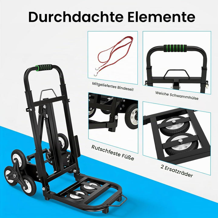 Schwerlast Sackkarre Klappbar 150kg Treppensteiger 3-Fach Sternräder Transporter Treppensackkarre mi