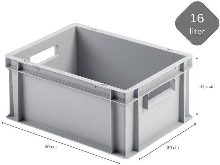 SuperSparSet 10x Eurobehälter mit offenem Griff | HxBxT 17,5x30x40cm | 16 Liter | Grau | Eurobox, Tr