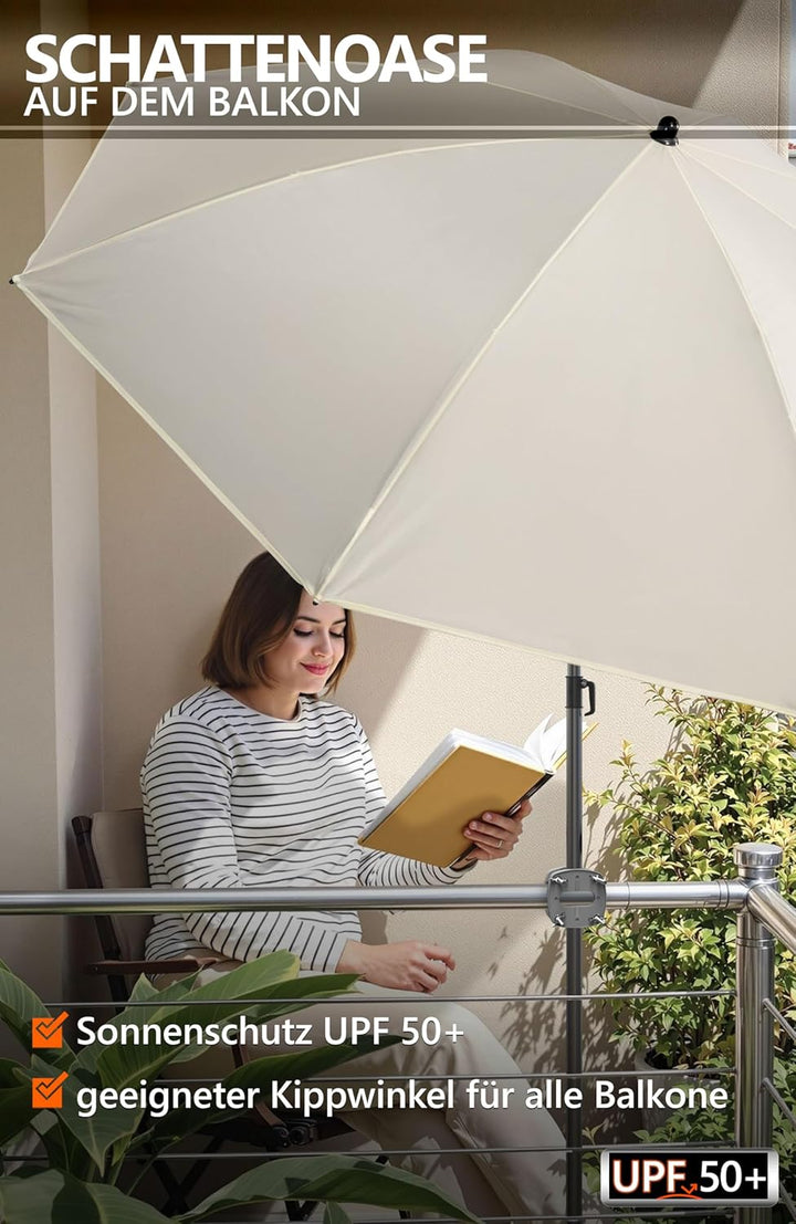 4smile Sonnenschirm Balkon SunnyJoy im 3er-Set - UPF 50+ Balkon Schirm 160 cm + Sonnenschirmhalter B