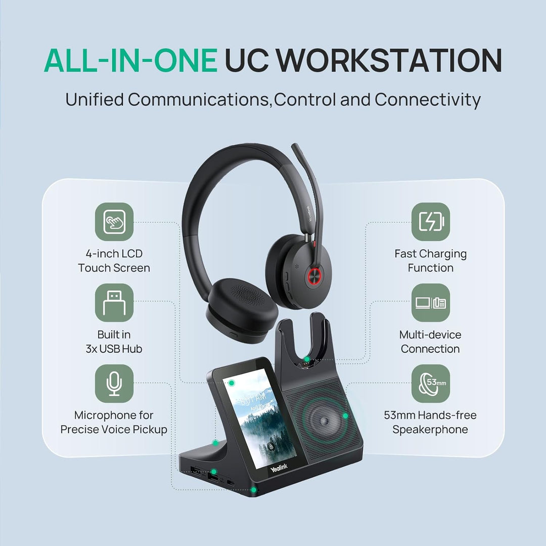 Yealink WH68 All-in-One UC-Workstation - DECT & Bluetooth Wireless Headset mit 4-Zoll Touchscreen, H