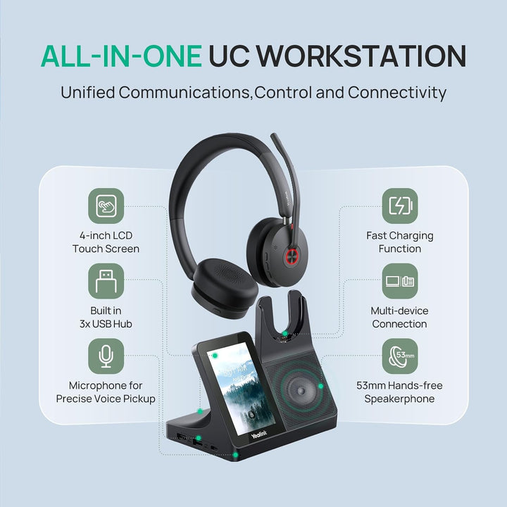 Yealink WH68 All-in-One UC-Workstation - DECT & Bluetooth Wireless Headset mit 4-Zoll Touchscreen, H