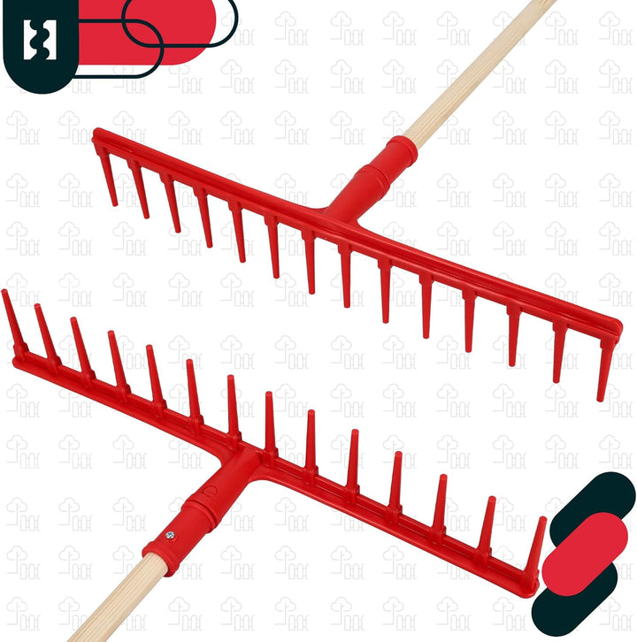 KOTARBAU® Heurechen - 54 cm - mit Holzstiel 1,5 m - Extra-Click - Laubrechen Kunststoff - 14 Zinken
