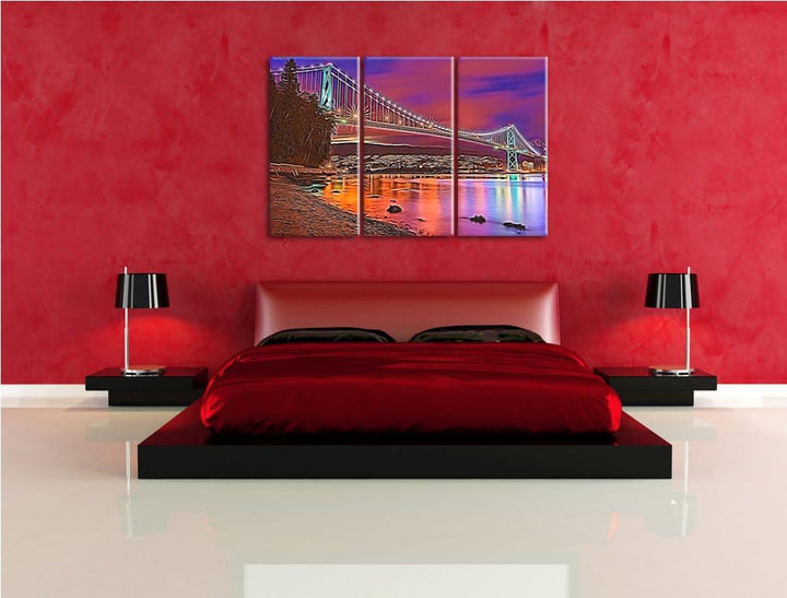 Lions Gate Bridge in Vancouver bei Nacht Spezial 3-Teiler Leinwandbild 120x80 Bild auf Leinwand, XXL