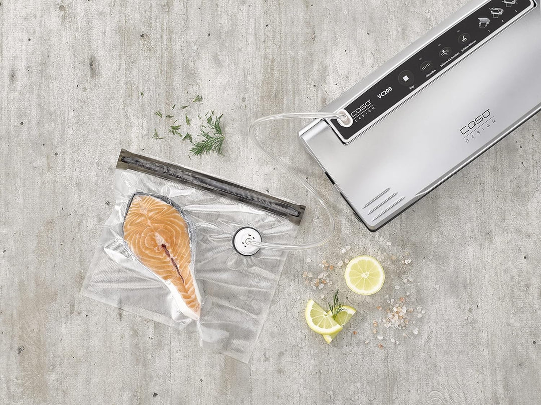 CASO Vacu OneTouch Eco-Set, Handvakuumierer inkl. 3 Vakuumbehälter aus Glas, 10 ZIP-Beutel und Food