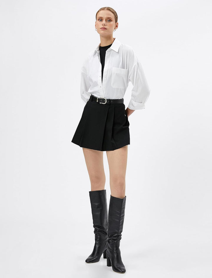 Koton Damen Viscose Mix Pleated Belted Mini Skort Skirt 36 999 (Black), 36 999 (Black)