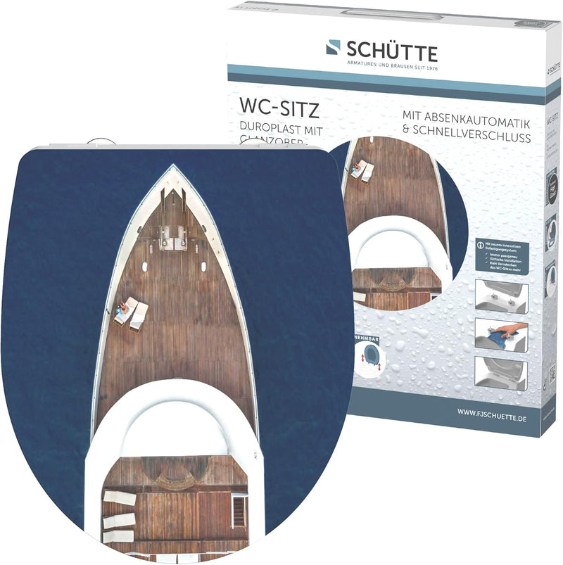 SCHÜTTE 82578 Duroplast WC-Sitz YACHTING mit Absenkautomatik und Schnellverschluss Motiv, Yachting