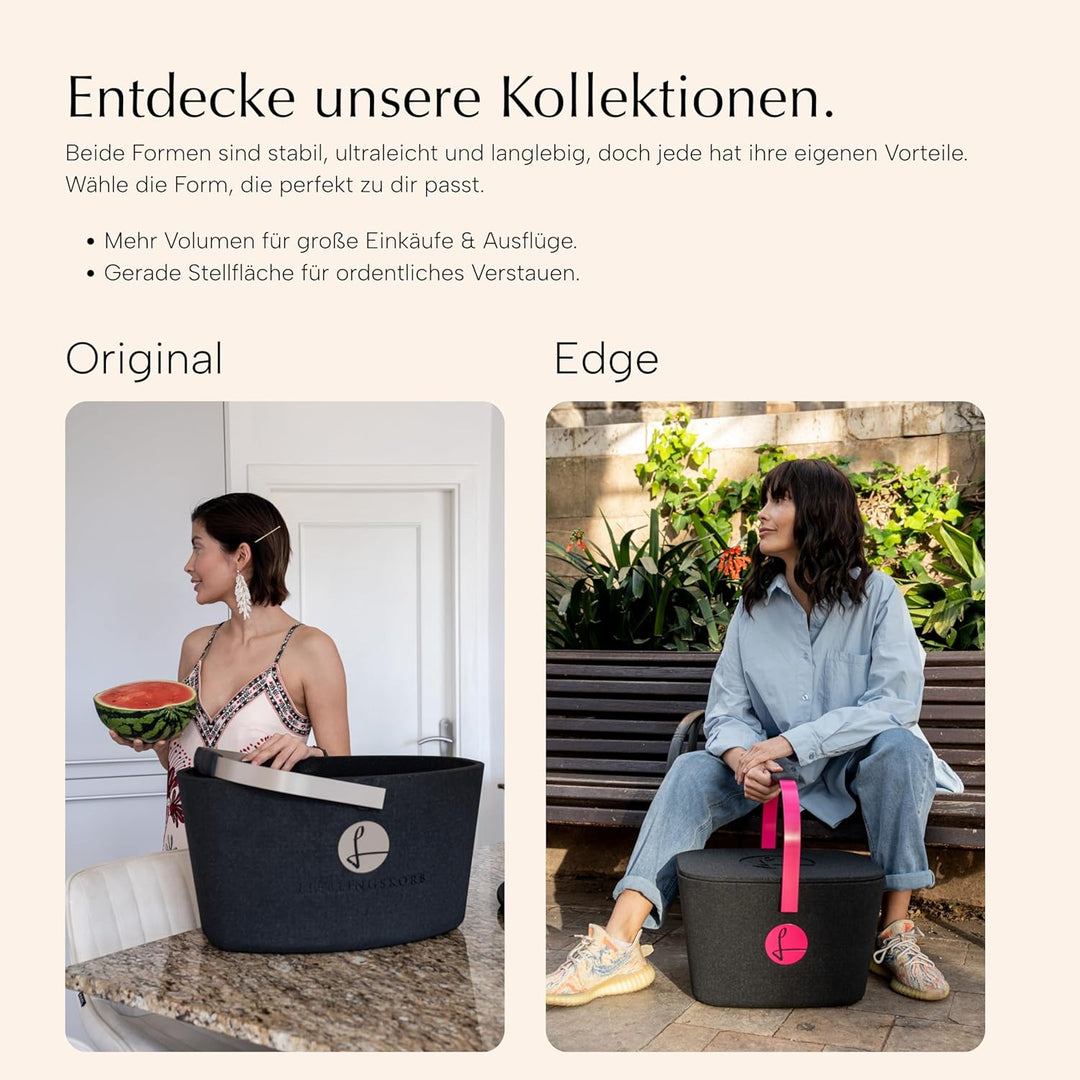 LIEBLINGSKORB Original black pastellrosa - ultraleichter, kippsicherer &amp; formstabiler Einkaufskorb -