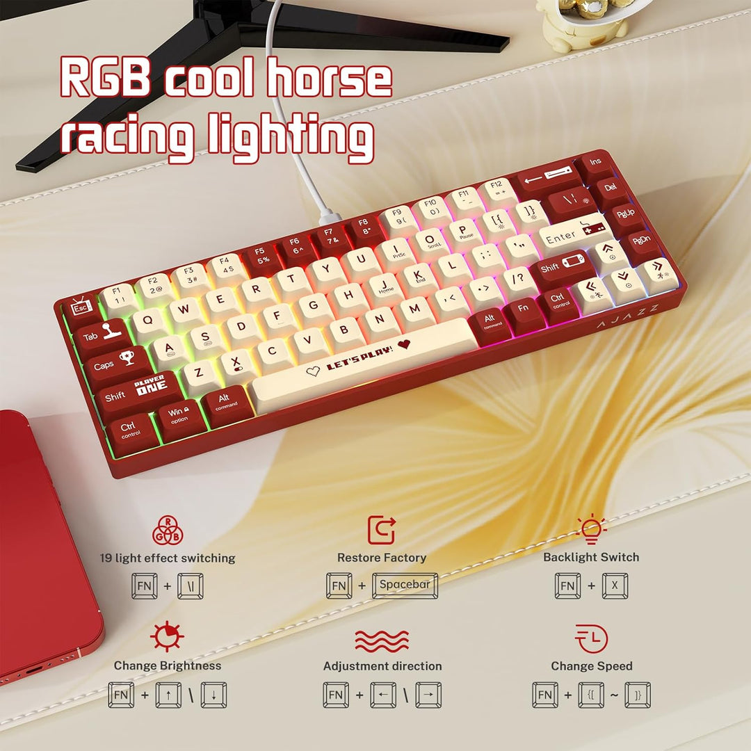 MAMBASNAKE AJAZZ AK680 Mechanical Keyboard, 68 Key 60 Percent Hot Swappable Gaming Keyboard + 6 Adju