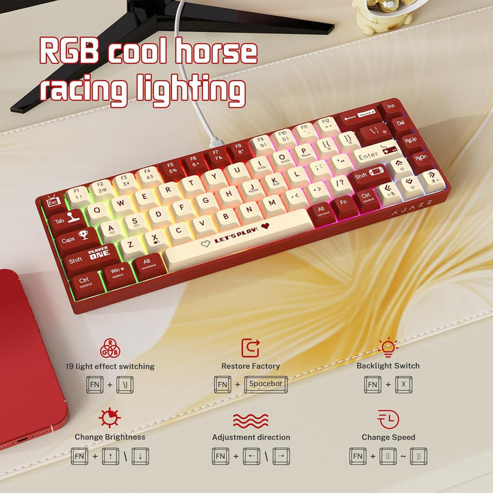 MAMBASNAKE AJAZZ AK680 Mechanical Keyboard, 68 Key 60 Percent Hot Swappable Gaming Keyboard + 6 Adju