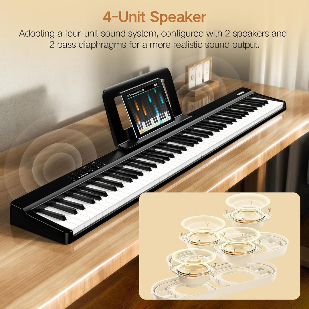 TERENCE E Piano 88 Tasten, Keyboard Piano mit Halbgewichtet, Faltbares Klavier mit Aufnahme und Blue