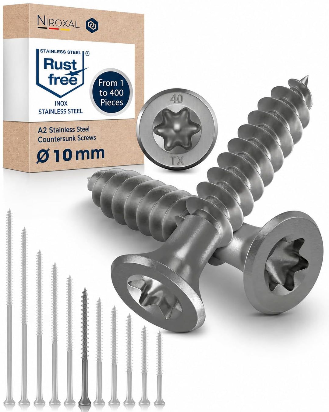 Edelstahlschrauben Torx Holzschrauben 10x160 Edelstahl V2A rostfrei Spanplattenschrauben für Holz Te