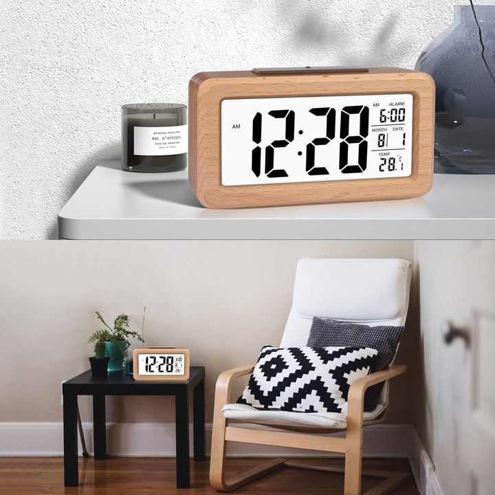 DTKID Wecker,Digital Wecker aus Holz Mit Grosser LCD Display Datum Und Temperatur Anzeige Mit Snooze