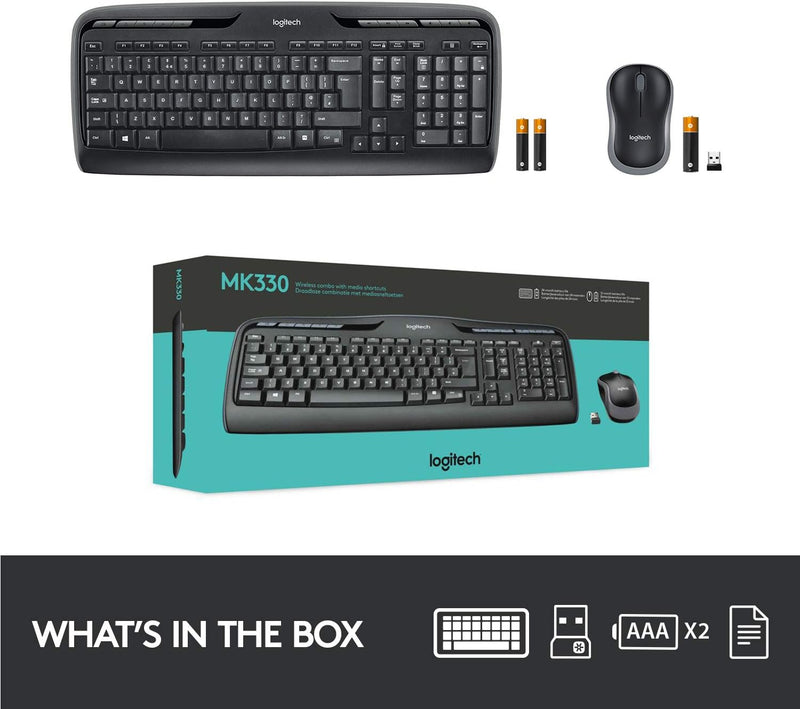 Logitech MK330 Kabelloses Tastatur-Maus-Set, 2.4 GHz Verbindung via Unifying USB-Empfänger, 4 progra