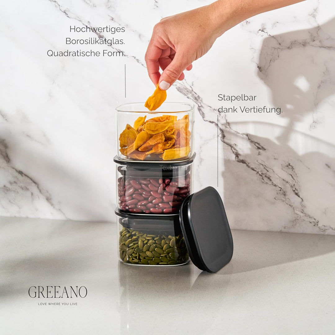 Vorratsgläser eckig mit Deckel 2500ml [2er Set] – Vorratsdosen Glas luftdicht & mottensicher – Spagh