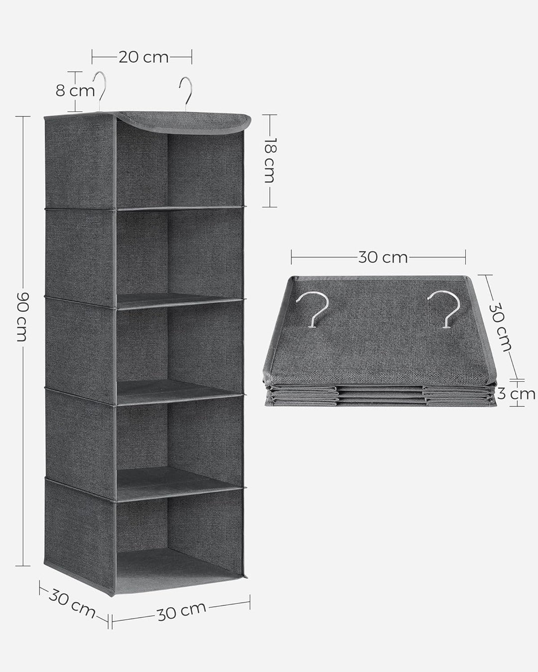 SONGMICS Hängeorganizer, 2er Set, Schrank-Organizer, Hängeregal, Hängeaufbewahrung, faltbar und plat