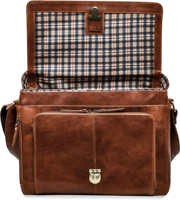 Marc Peter® Bergen leder Umhängetasche für Herren Damen | 15.6 Zoll Laptoptasche | Aktentasche aus e