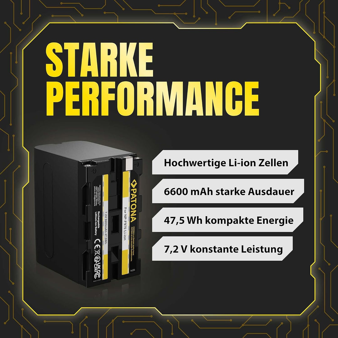 PATONA 2X Akku NP-F970 6600mAh Kompatibel mit Sony MVC-FD200 DSR-PD170 2x NP-F970, 2x NP-F970