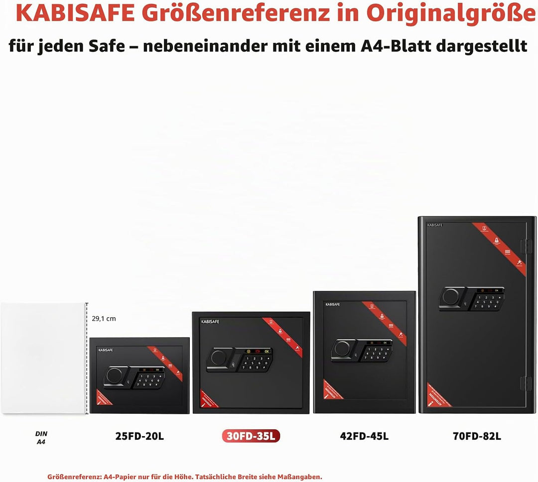 30L Tresor – Stahl-Safe, Möbeltresor mit Zahlenschloss & Code-Alarmsystem, LED-Beleuchtung, Abnehmba