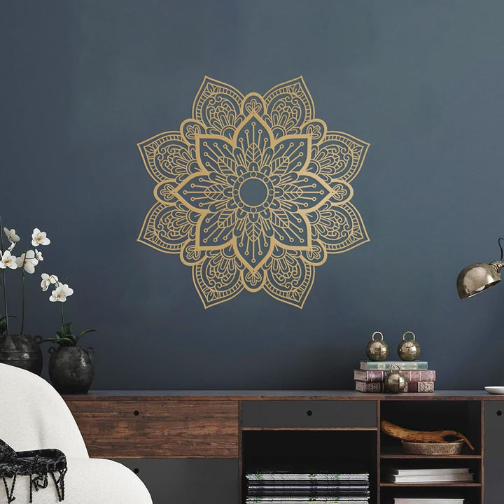 Resama Grosse runde Mandala-Wanddekoration aus Metall, einzigartige Lotusblume, Wandkunst für Wohnzi