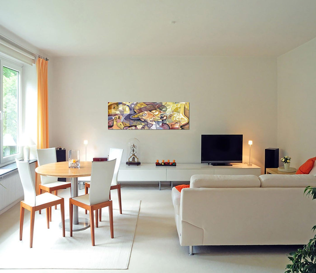 Paul Sinus Art Panoramabild auf Leinwand und Keilrahmen 150x50cm Gemälde Mann Portrait Kubismus