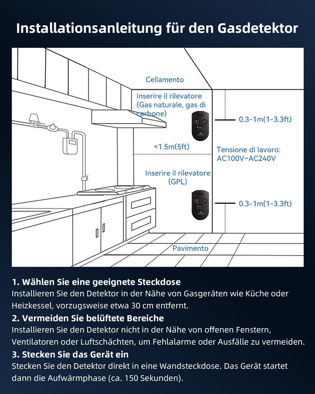 Firlarm Gasmelder, Plug-in Gaswarner mit LED Digitalanzeige und 85dB Alarm, Portable Methan Propan B
